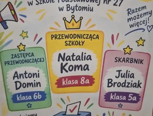 Wybory do Samorządu Uczniowskiego w Szkole Podstawowej nr 27 w Bytomiu rozstrzygnięte